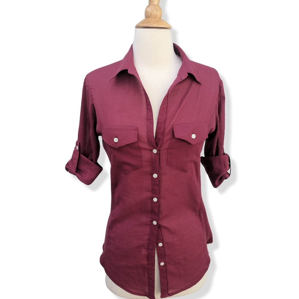 Burgundy semi-sheer shirt